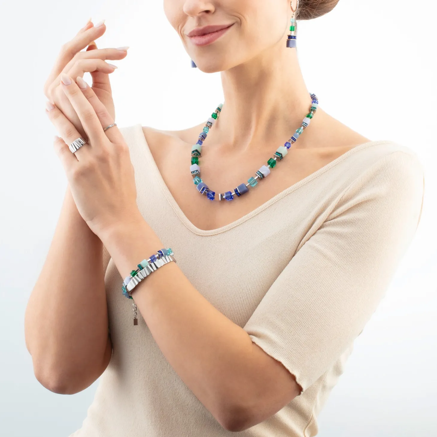 GeoCUBE® Precious Statement bracelet silver-ocean