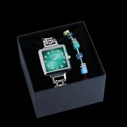 Gift Set Watch Iconic Cube Turquoise Glaze silver & GeoCUBE® Iconic Bracelet Magic silver