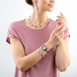 Gift Set Watch Iconic Spikes Rosé Silver & GeoCUBE® Iconic Precious bracelet pink-lilac
