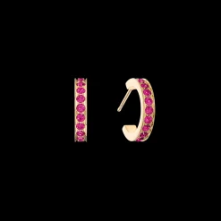 Hoop earrings 15 stainless steel & crystals gold pink