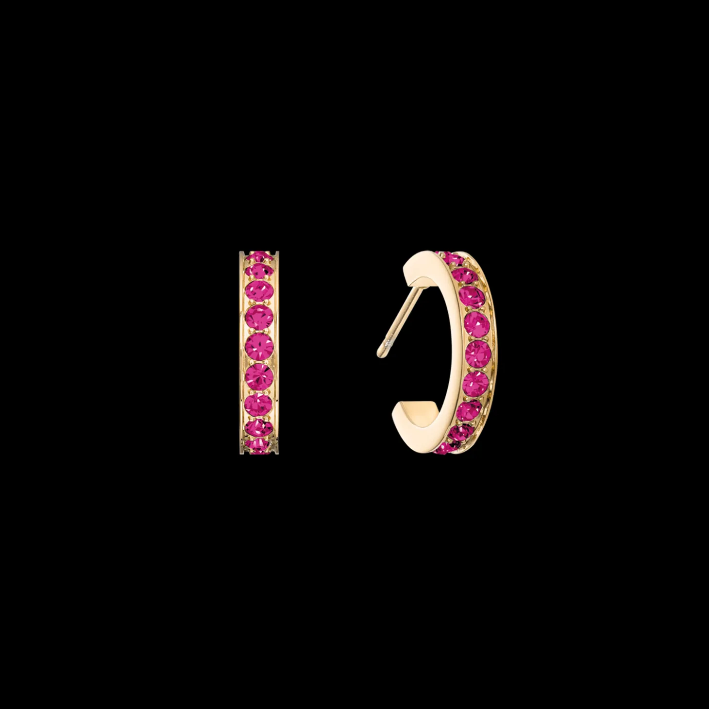 Hoop earrings 15 stainless steel & crystals gold pink