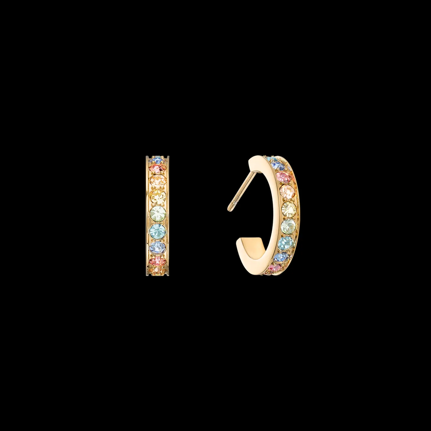 Hoop earrings 15 stainless steel & crystals gold multicolour pastel