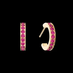 Hoop earrings 15 stainless steel & crystals gold pink