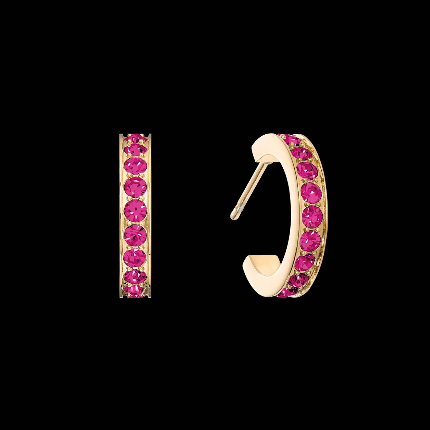 Hoop earrings 15 stainless steel & crystals gold pink
