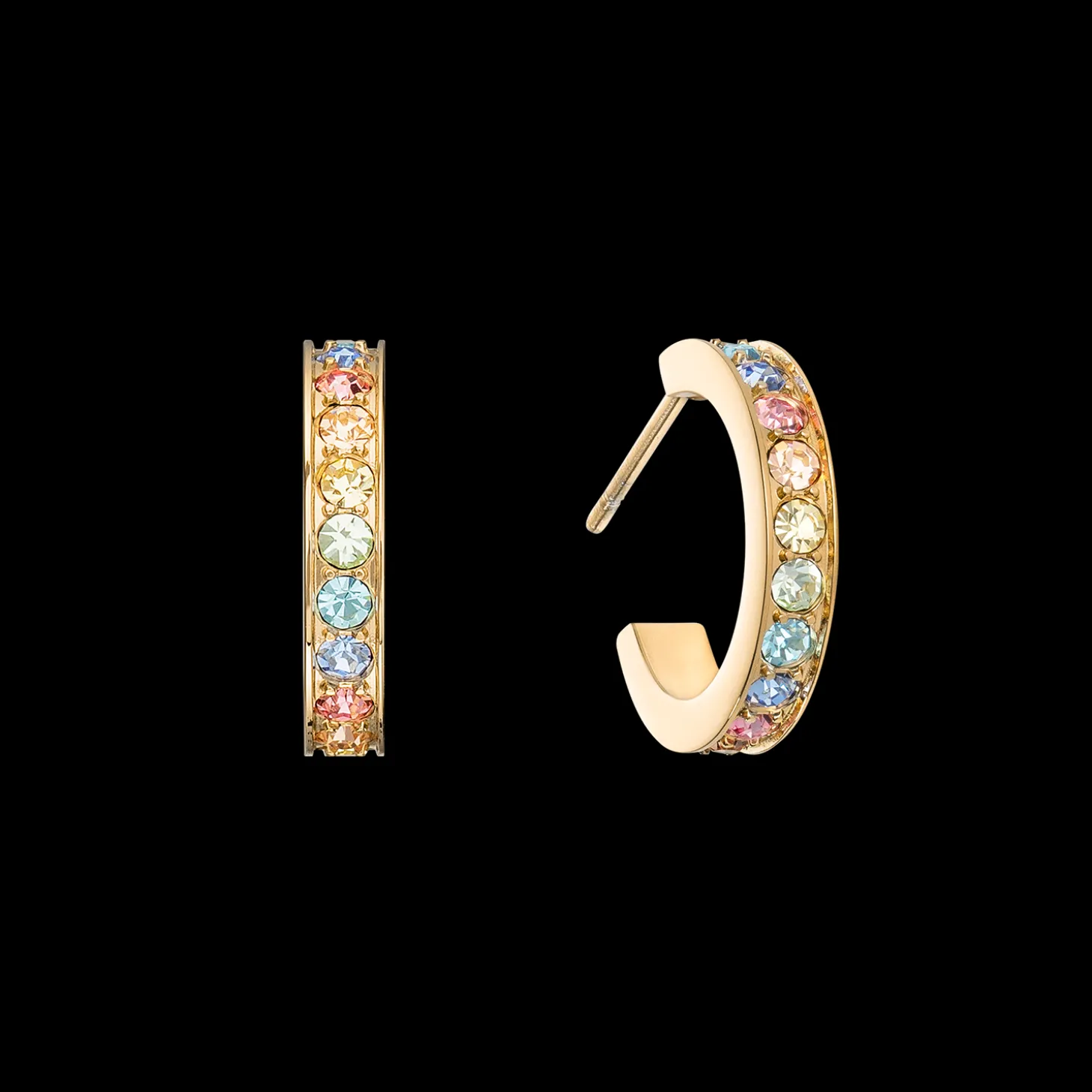 Hoop earrings 15 stainless steel & crystals gold multicolour pastel