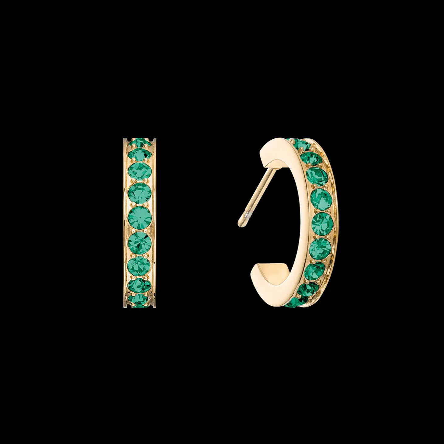 Hoop earrings 15 stainless steel & crystals gold dark green