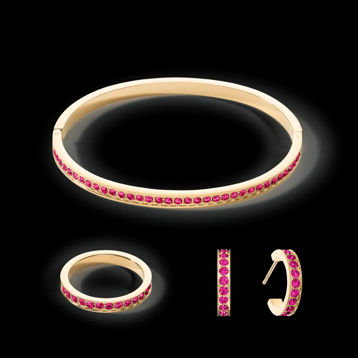 Hoop earrings 15 stainless steel & crystals gold pink