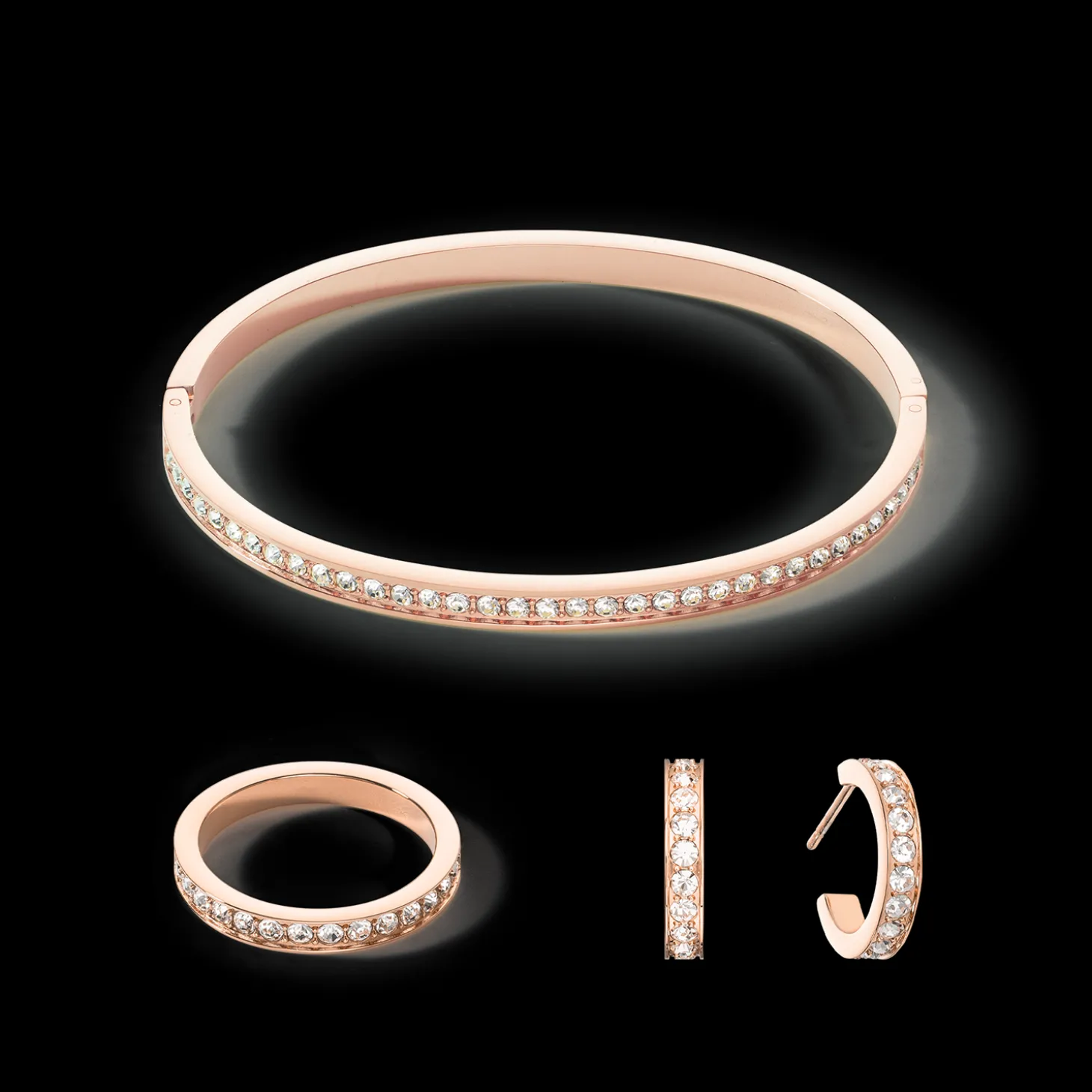 Hoop earrings 15 stainless steel & crystals rose gold crystal