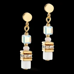 Mini Cubes earrings gold white