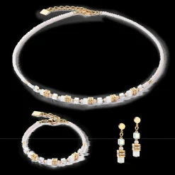 Mini Cubes earrings gold white