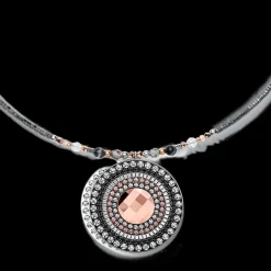 Necklace Amulet small Crystals & striped onyx grey-crystal