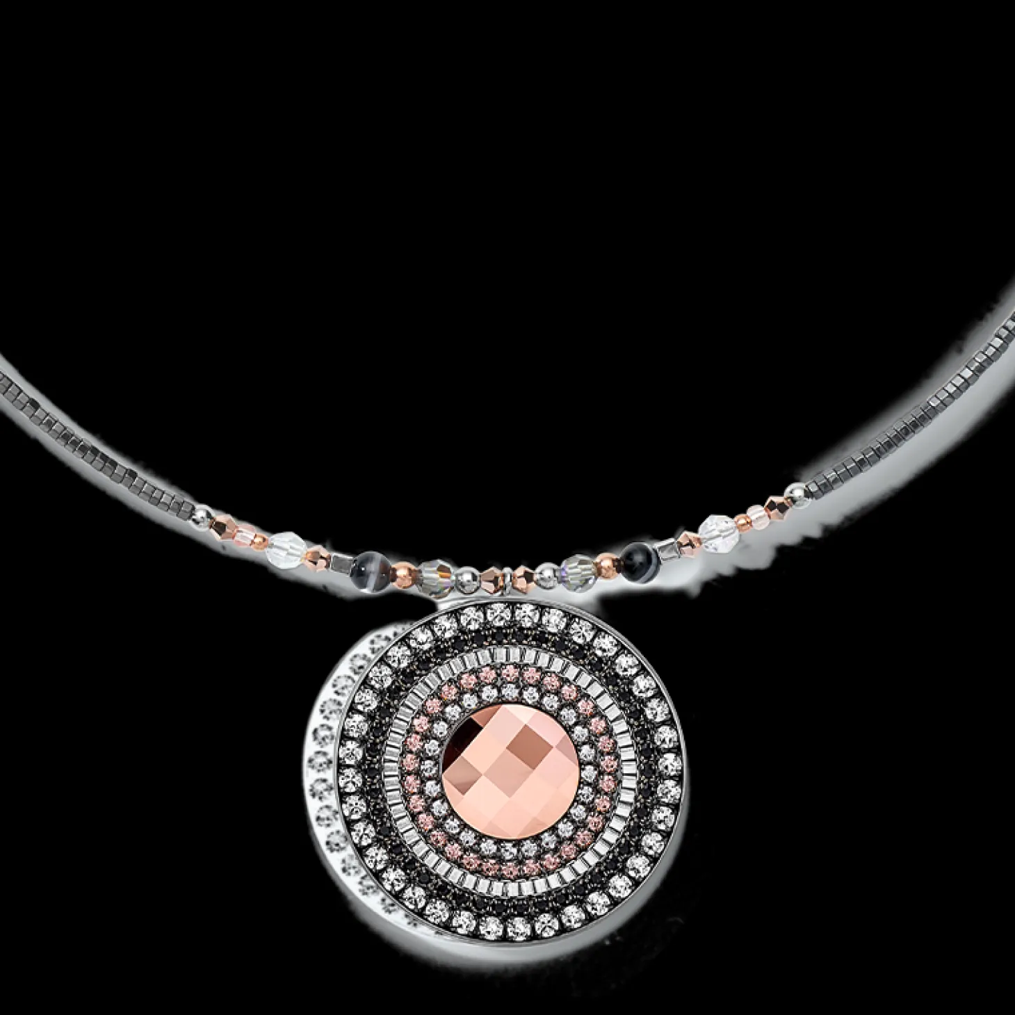 Necklace Amulet small Crystals & striped onyx grey-crystal