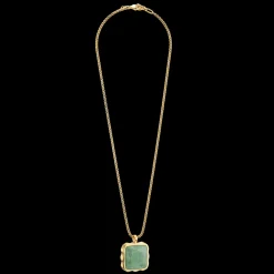 Necklace Amulet Spikes Square Aventurine gold-green