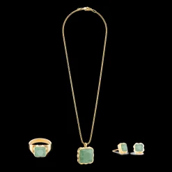 Necklace Amulet Spikes Square Aventurine gold-green