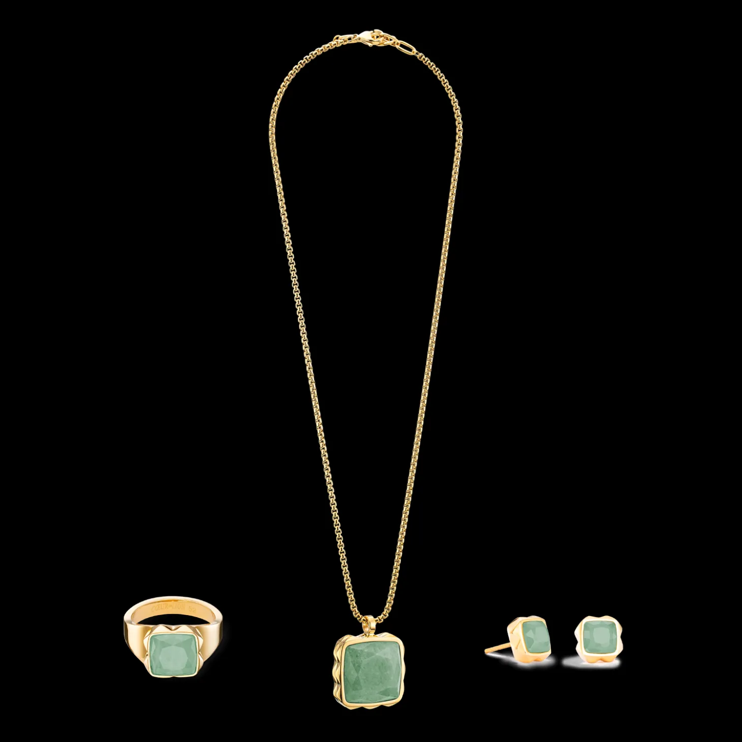Necklace Amulet Spikes Square Aventurine gold-green