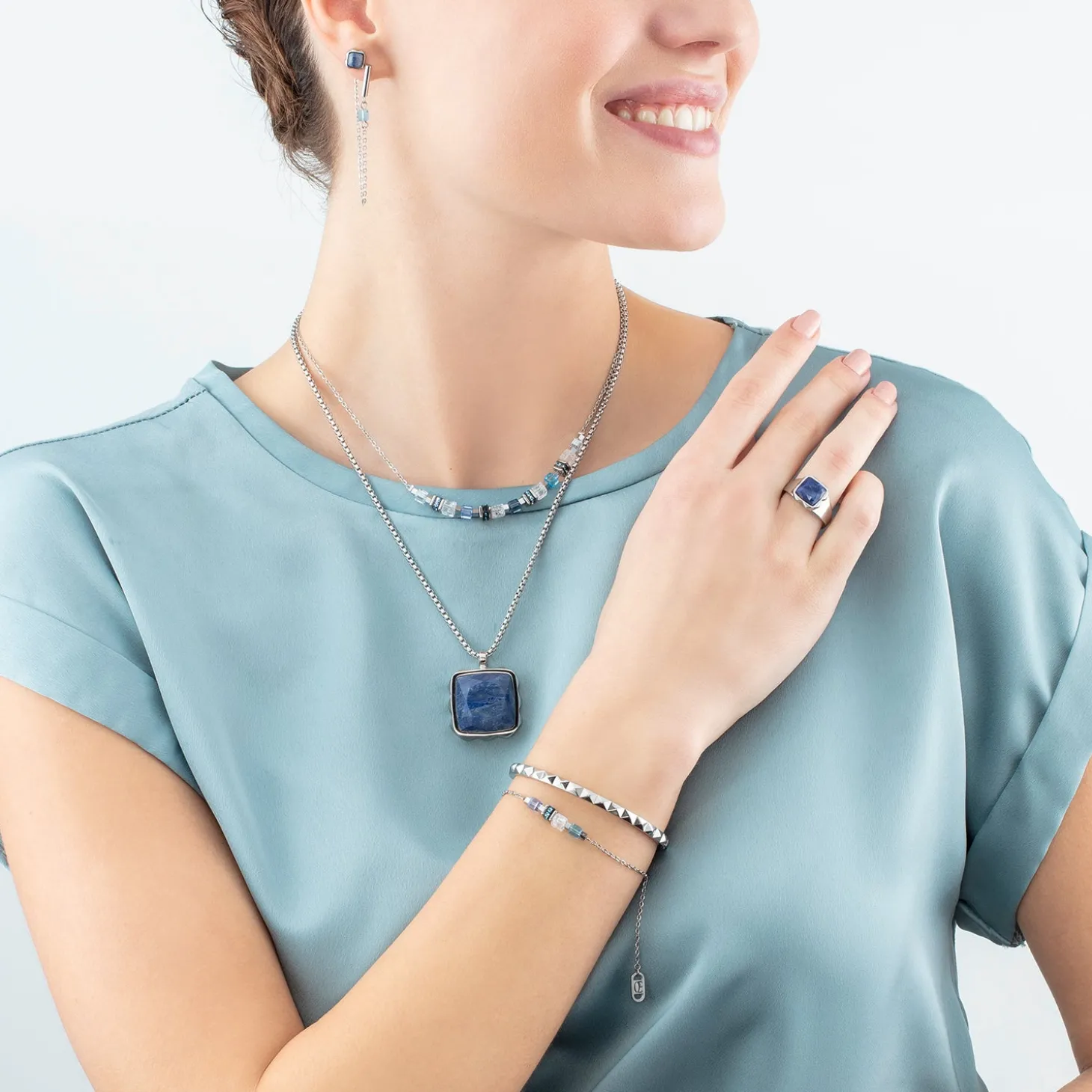 Necklace Amulet Spikes Square Aventurine silver-blue