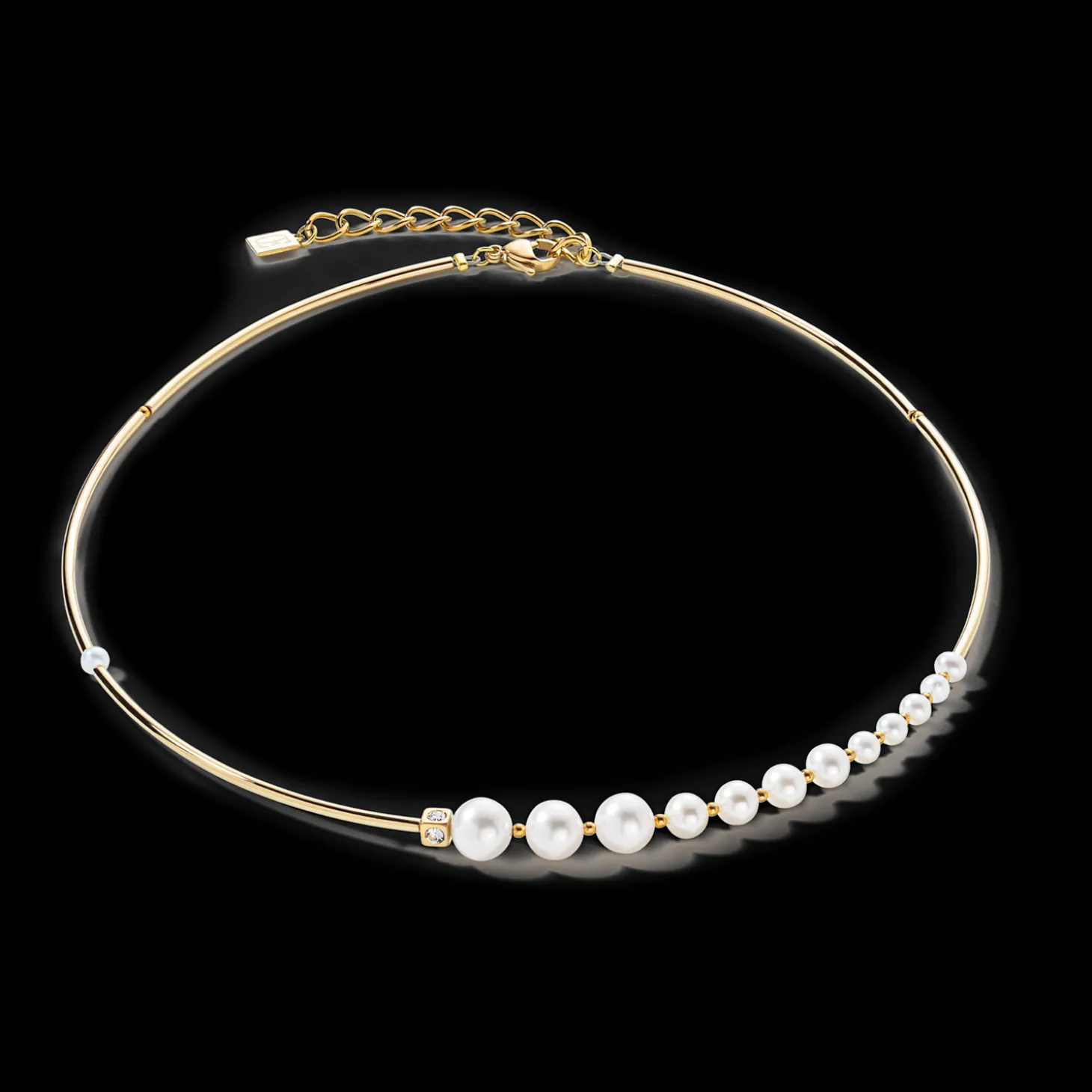 Necklace Asymmetry Freshwater Pearls & stainless steel white-gold