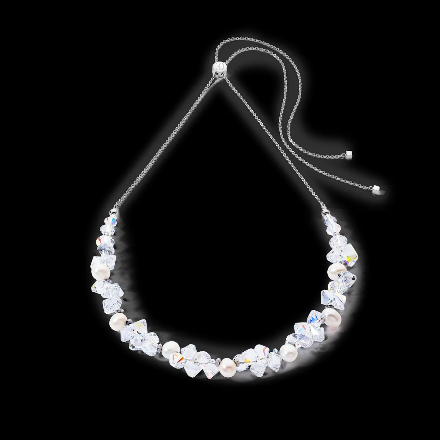 Necklace Dancing Crystals & Pearls silver