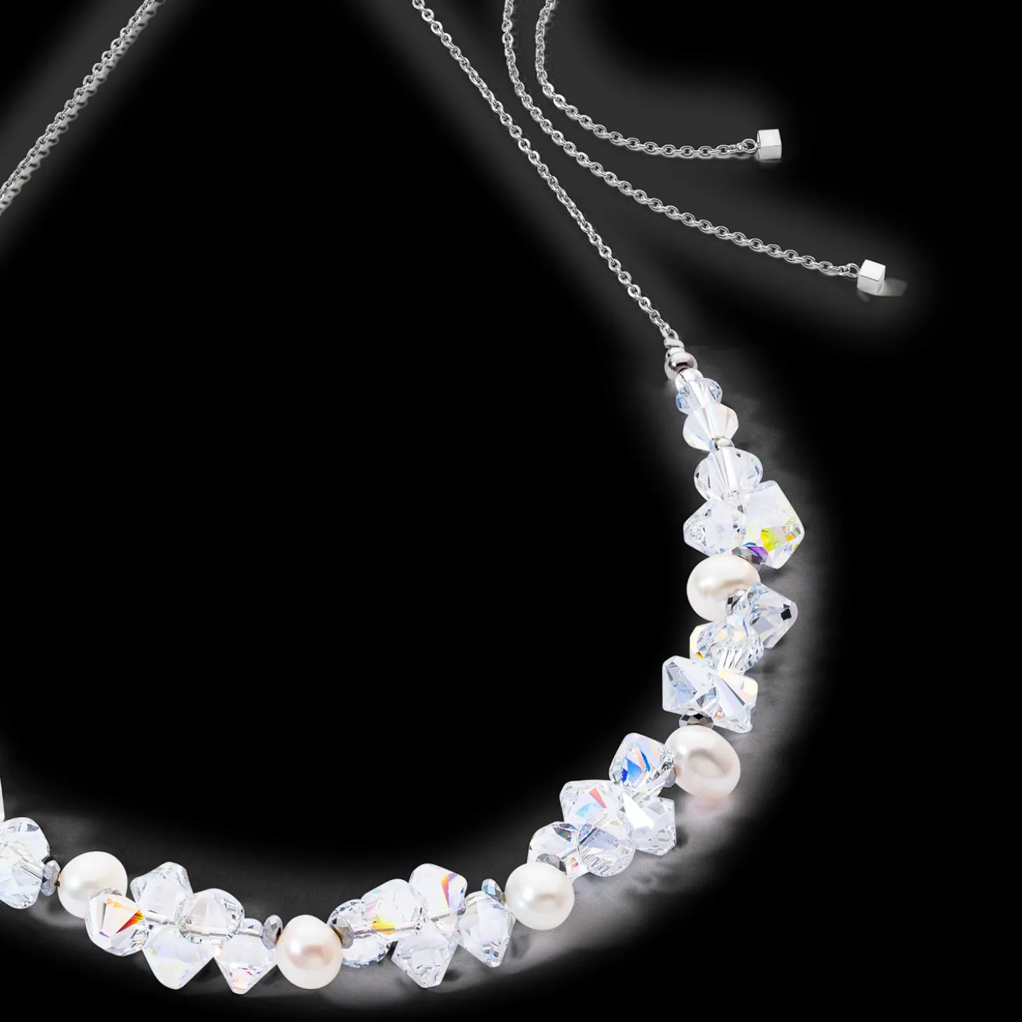 Necklace Dancing Crystals & Pearls silver