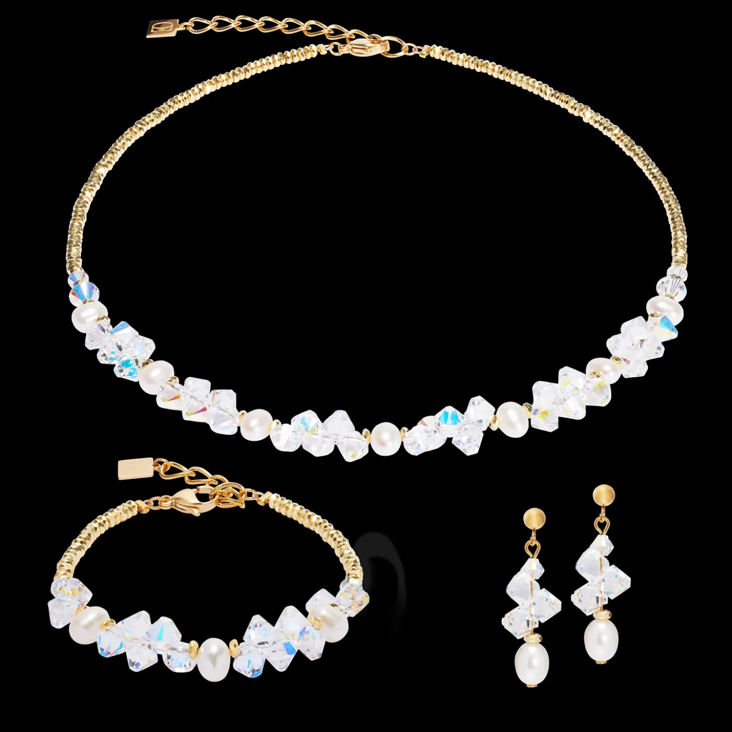 Necklace Dancing Crystals & Pearls gold