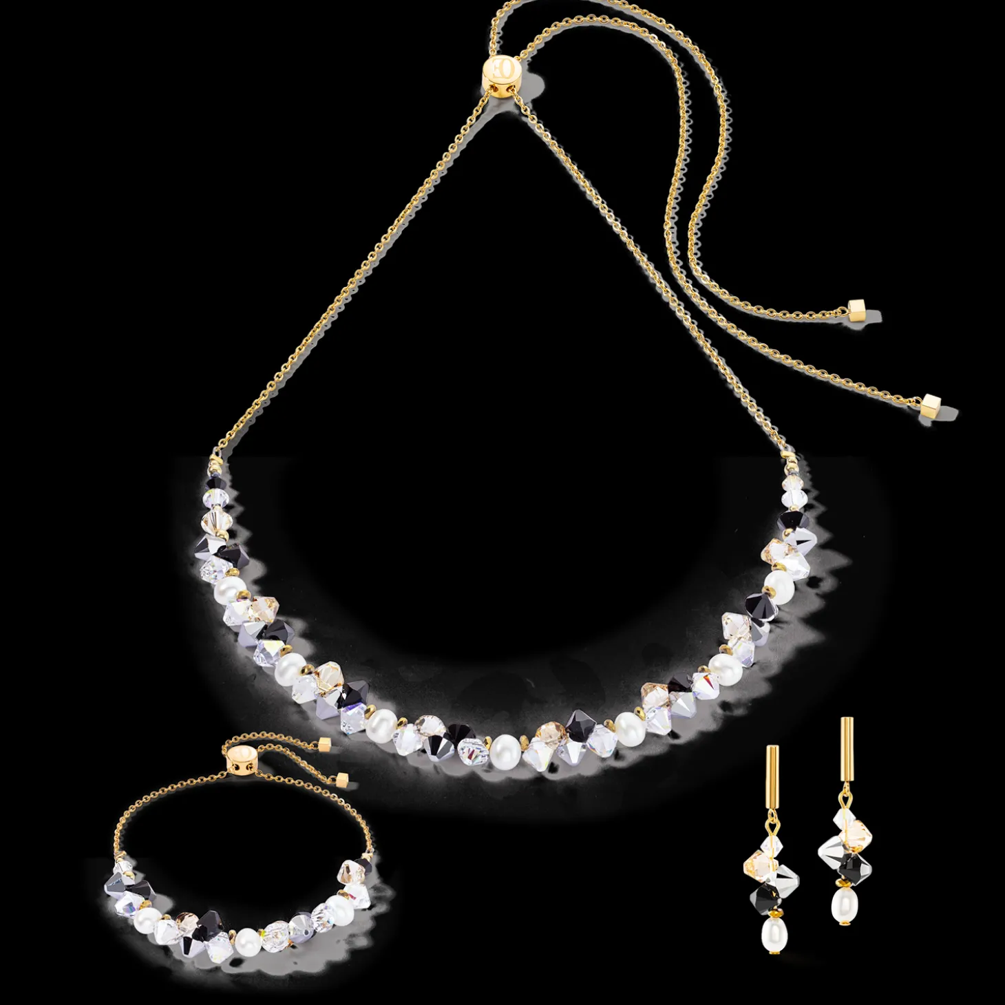 Necklace Dancing Crystals & Pearls silver-black