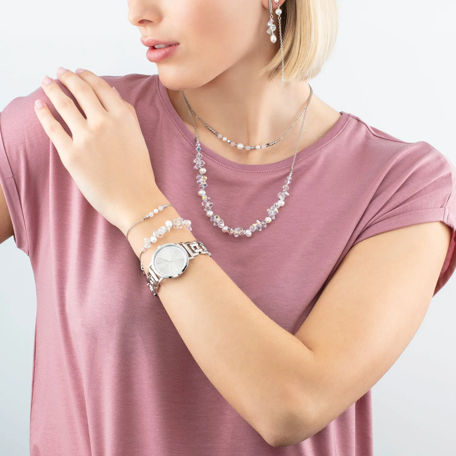 Necklace Dancing Crystals & Pearls silver