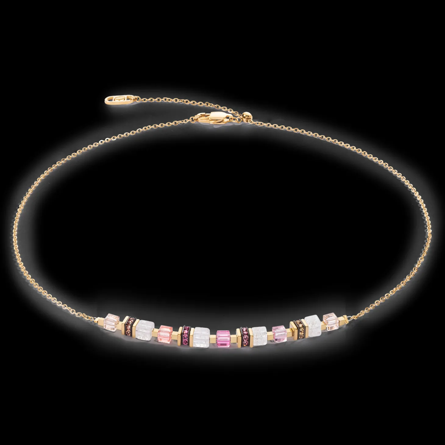Necklace Mini Cubes & Chain gold-pink