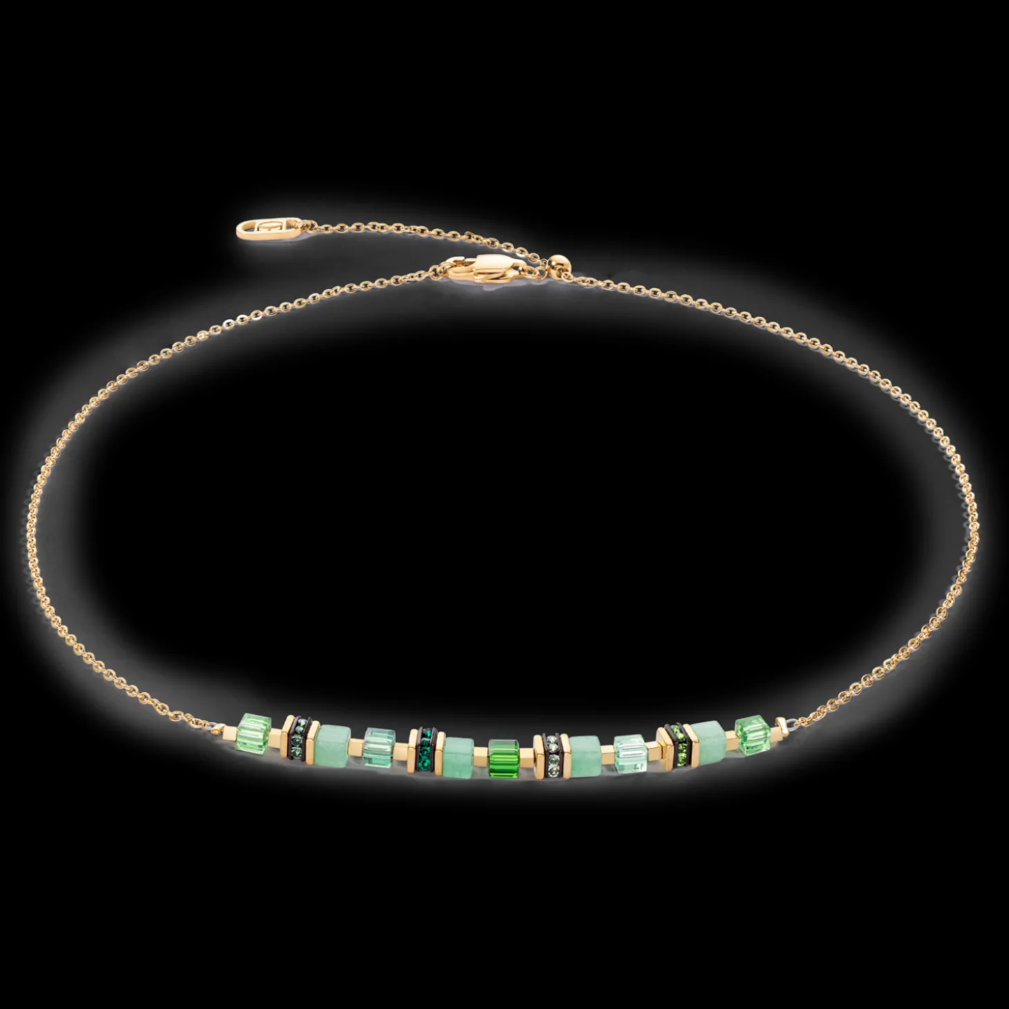 Necklace Mini Cubes & Chain gold-green