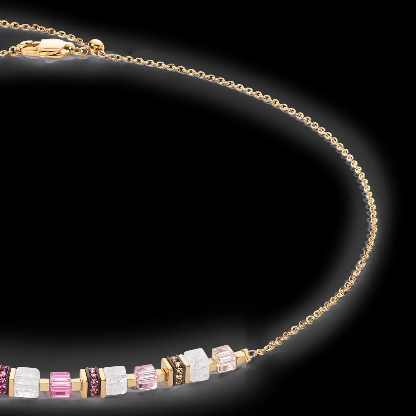 Necklace Mini Cubes & Chain gold-pink