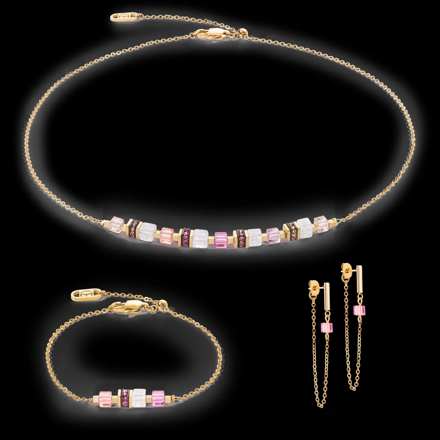 Necklace Mini Cubes & Chain gold-pink