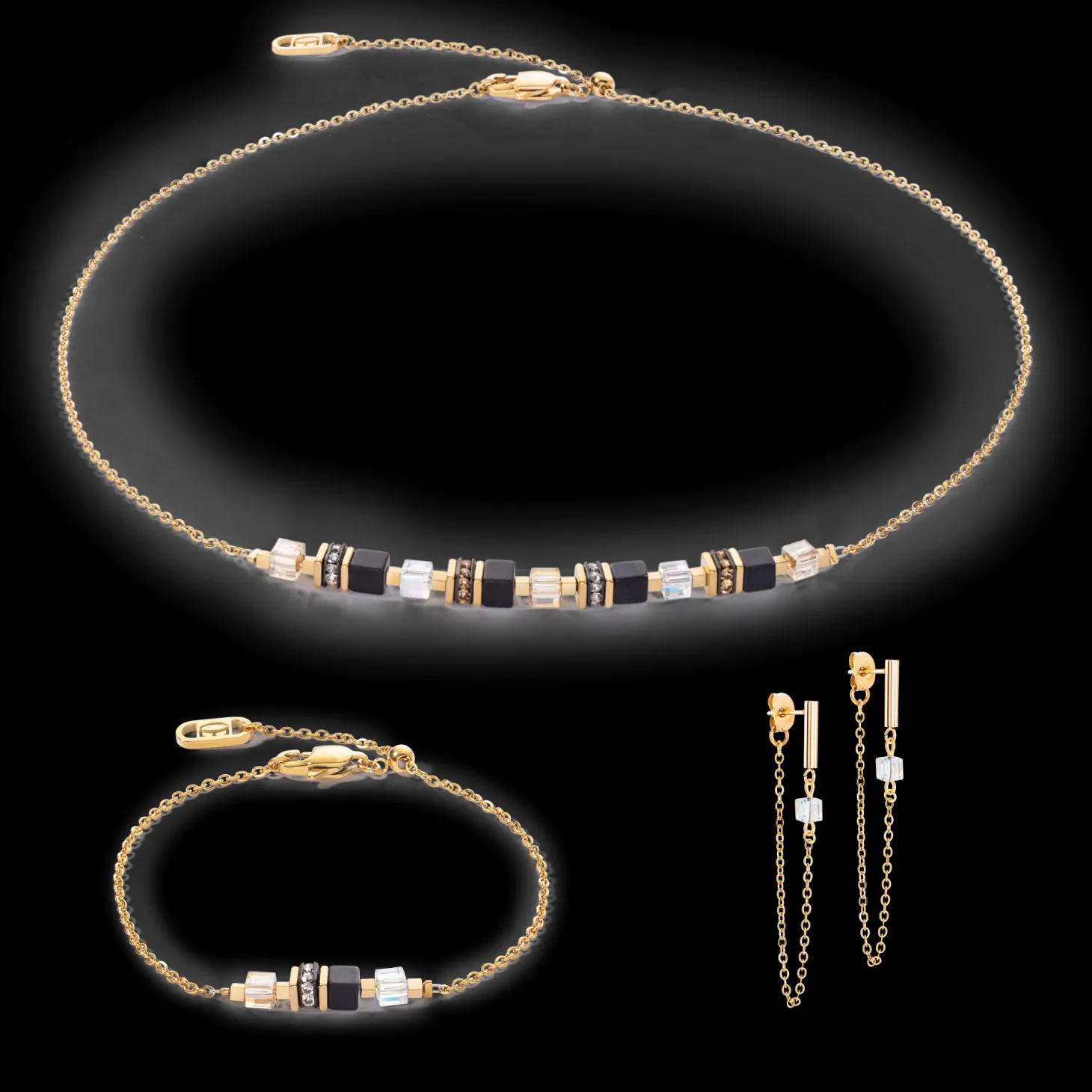 Necklace Mini Cubes & Chain gold-black