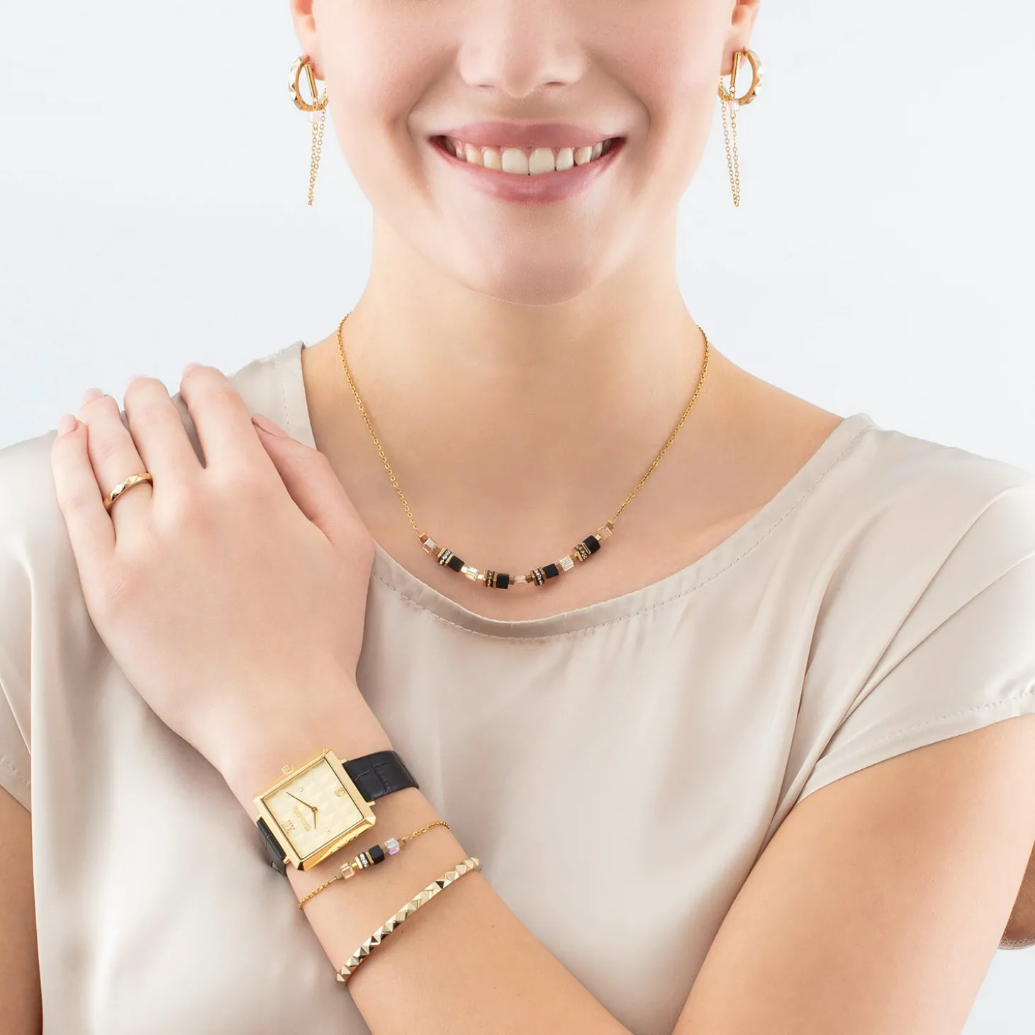Necklace Mini Cubes & Chain gold-black