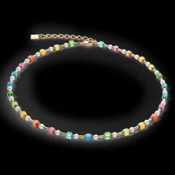 Necklace Mini Cubes & Pearls Mix gold-rainbow