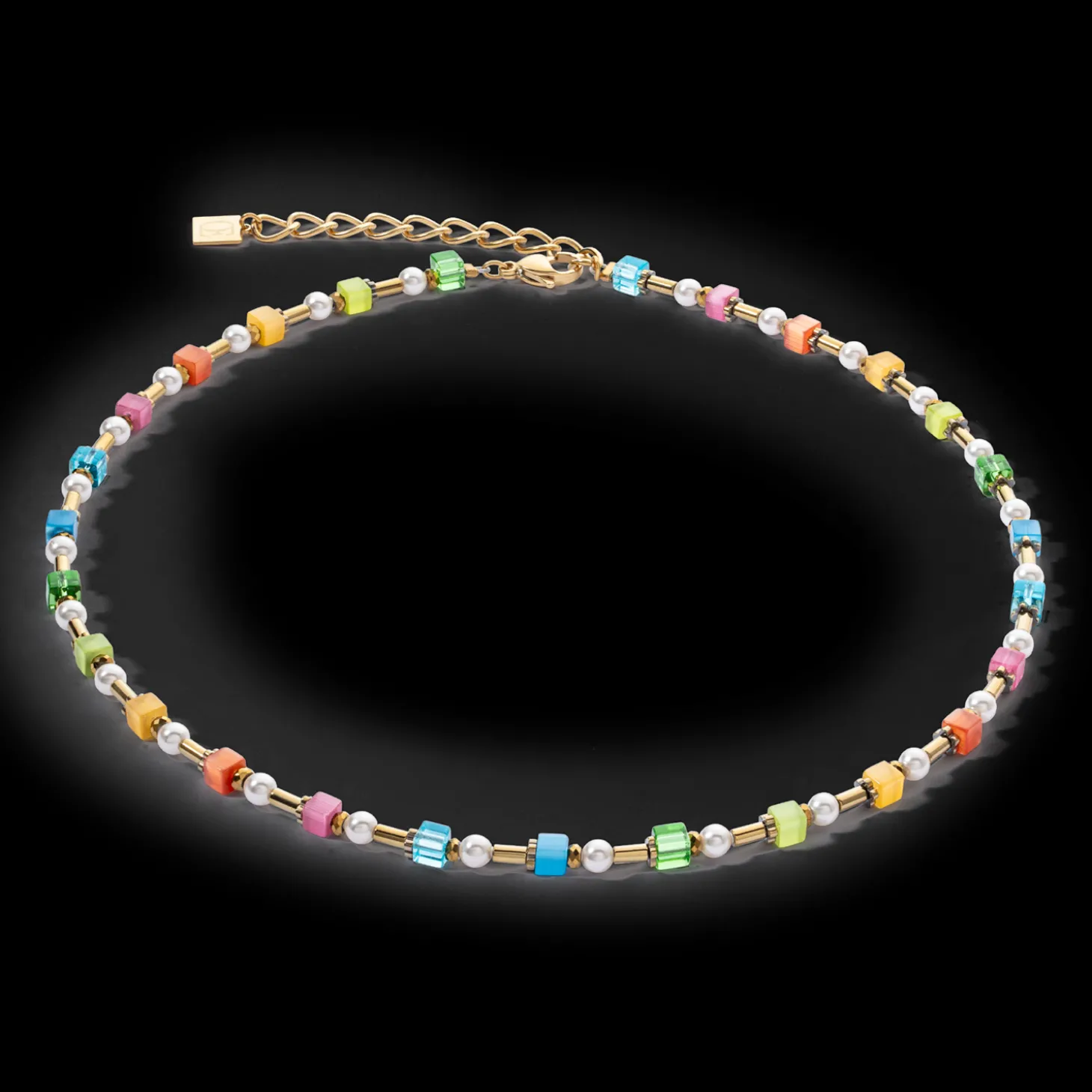 Necklace Mini Cubes & Pearls Mix gold-rainbow
