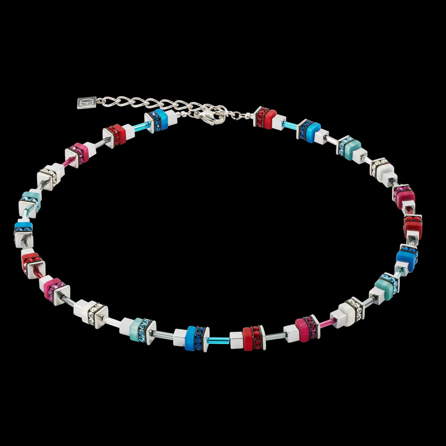 Necklace Modern Future Cube blue-red