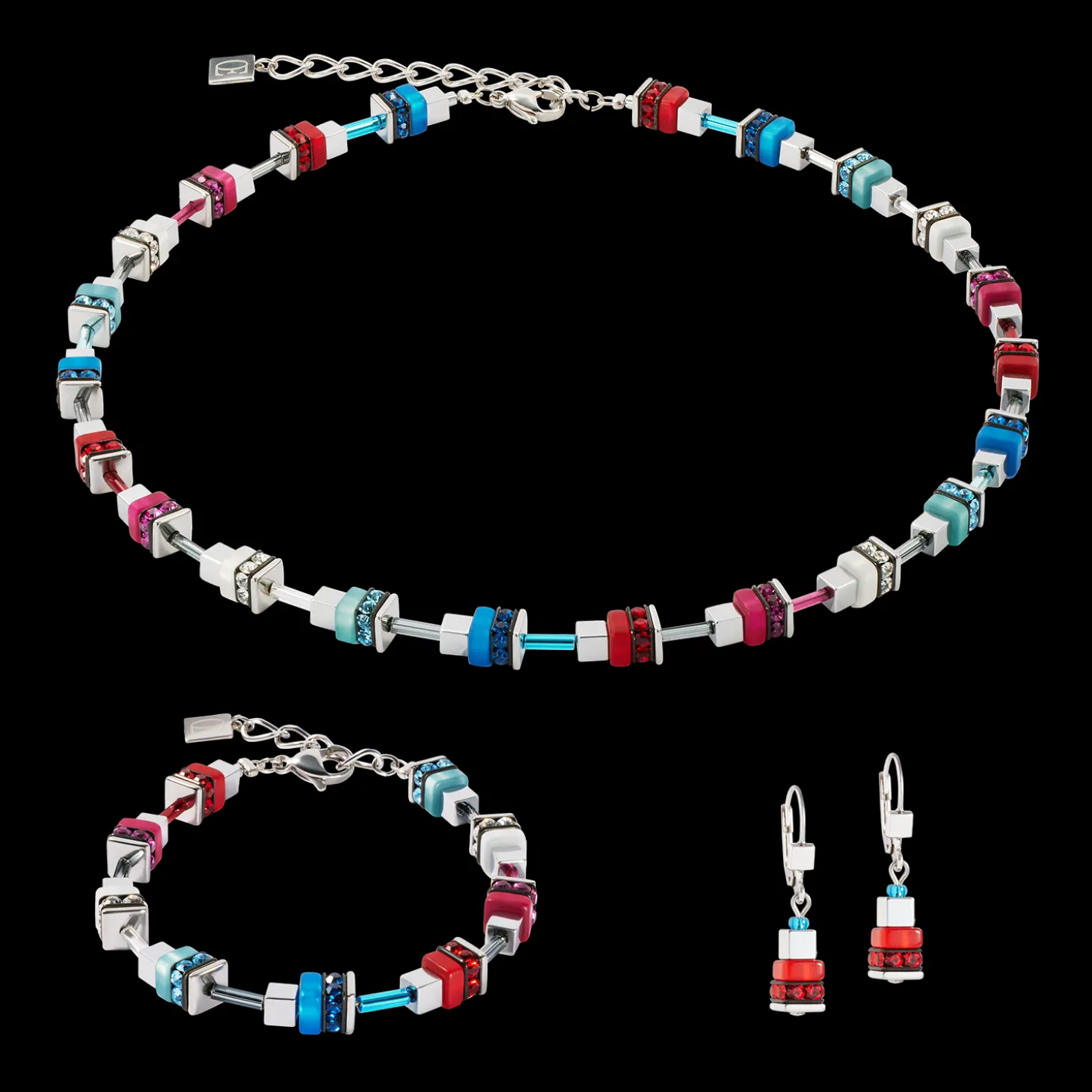 Necklace Modern Future Cube blue-red
