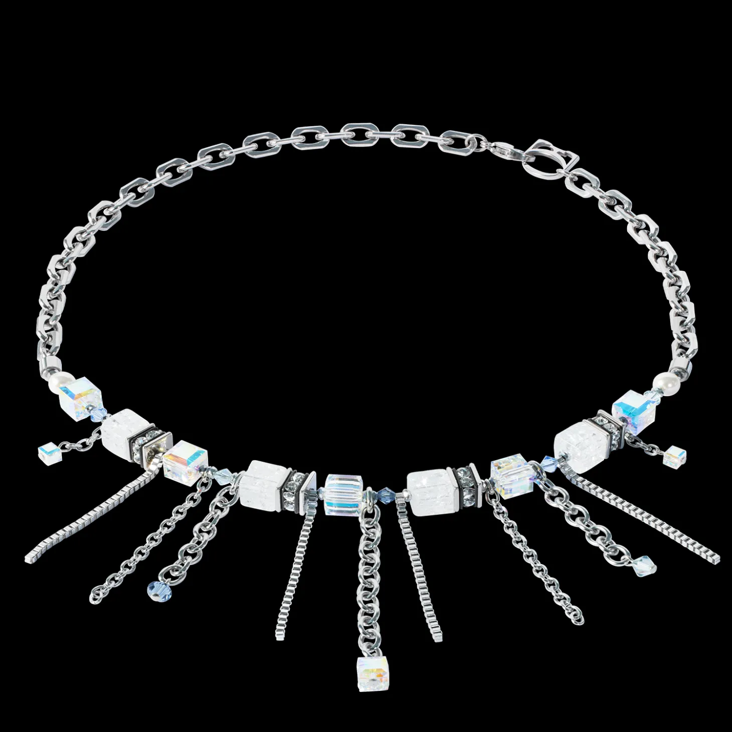 Necklace Sunray Cube Bohème silver-white