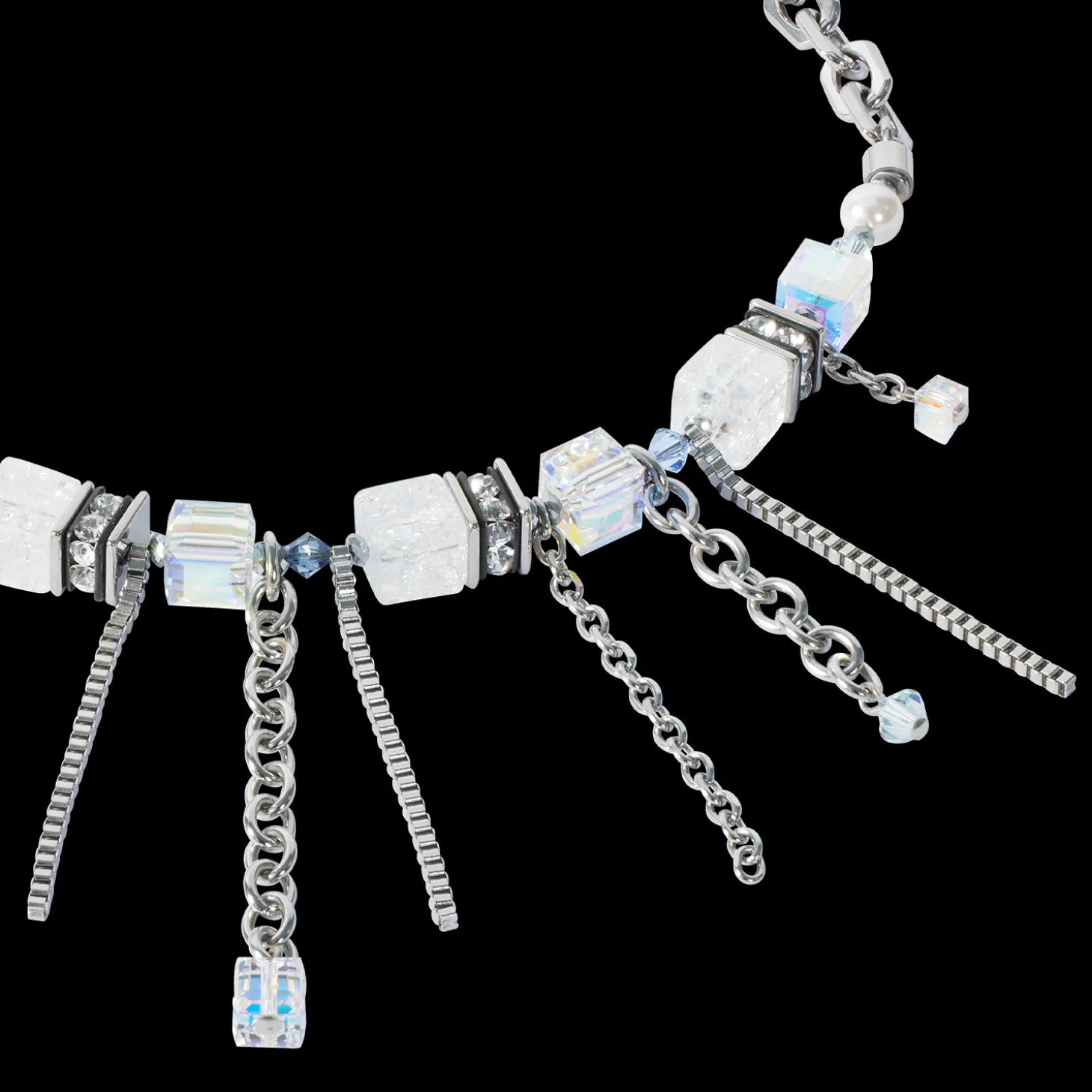 Necklace Sunray Cube Bohème silver-white