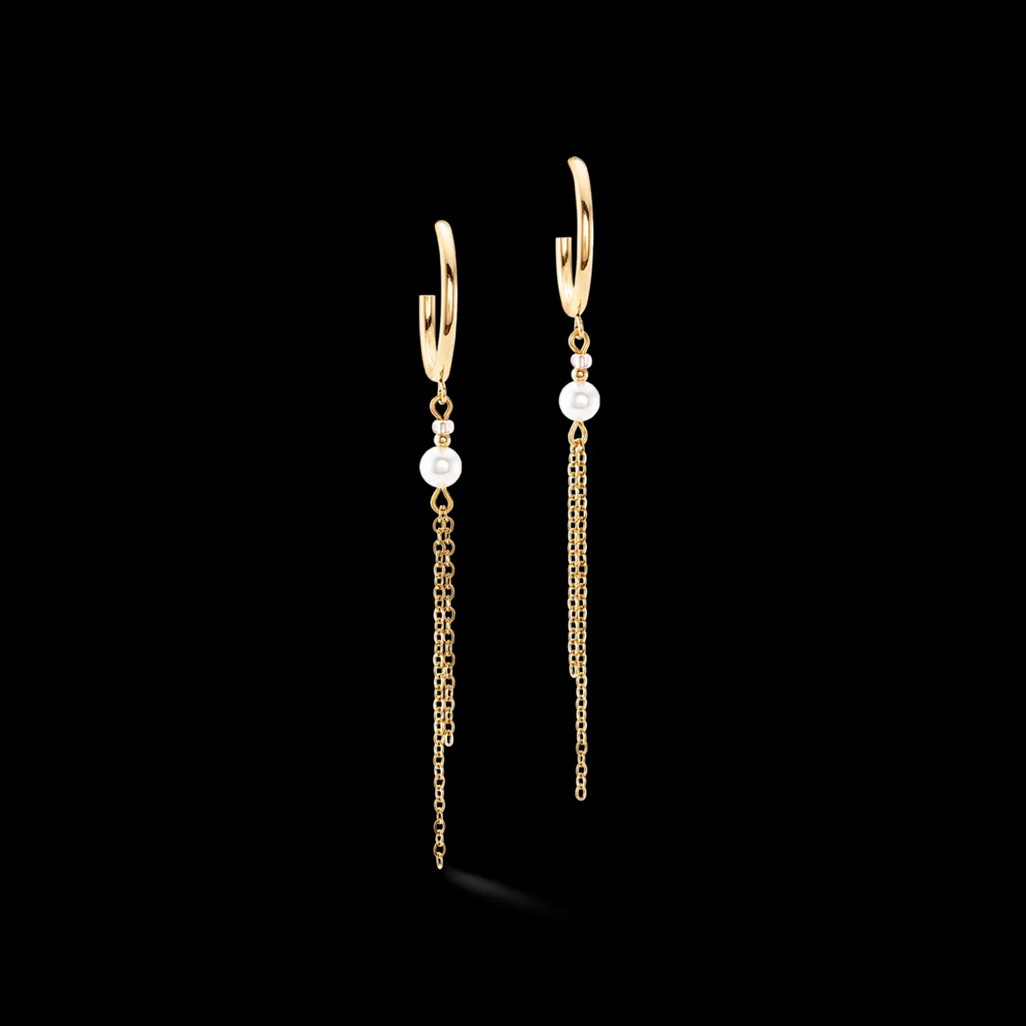 Princess Pearls Chain hoop earrings gold-white