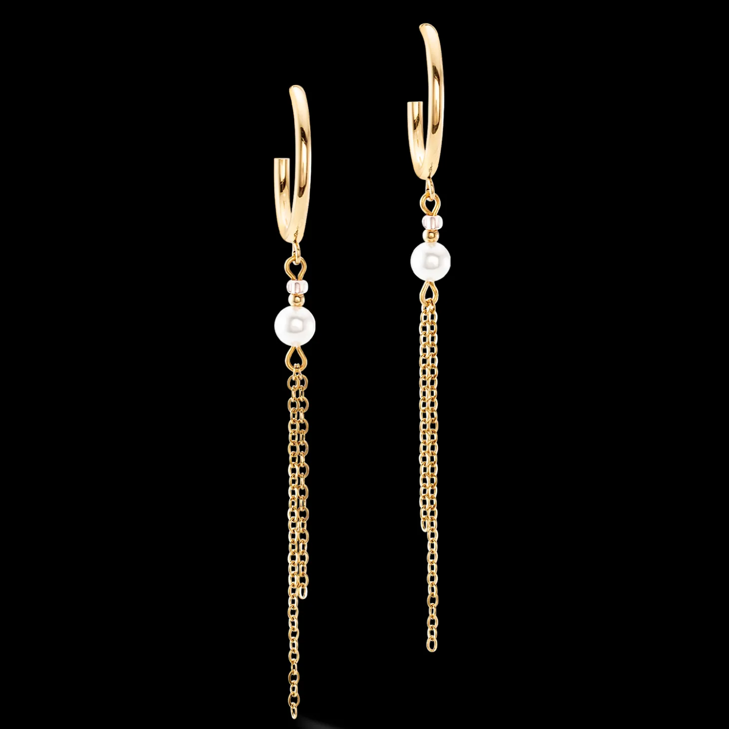 Princess Pearls Chain hoop earrings gold-white