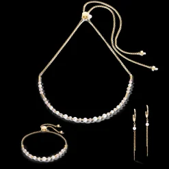 Princess Pearls Chain hoop earrings gold-white