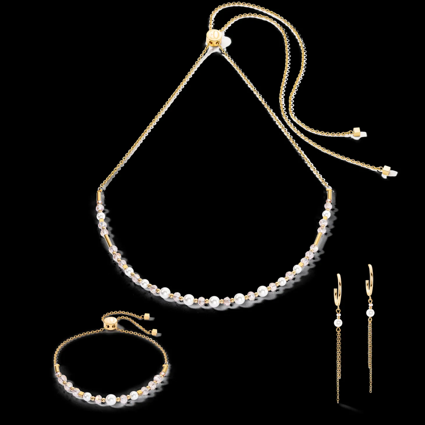 Princess Pearls Chain hoop earrings gold-white
