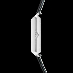 Watch Iconic Cube Spikes Silver Bracelet Leather Black