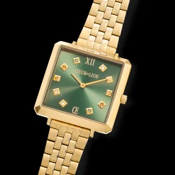 Watch Iconic Square Glamorous Green Stainless Steel Gold