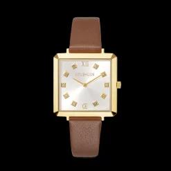 Watch Iconic Square Gold White Sunray Bracelet Leather Classy Brown