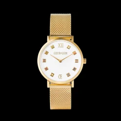 Watch Round Brilliant White Milanese Stainless Steel Gold