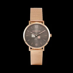 Watch Round Mocha Sunray Milanese Stainless Steel Rose Gold
