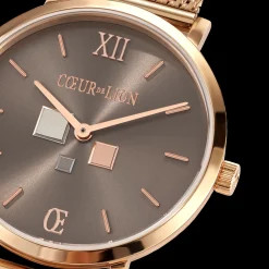 Watch Round Mocha Sunray Milanese Stainless Steel Rose Gold