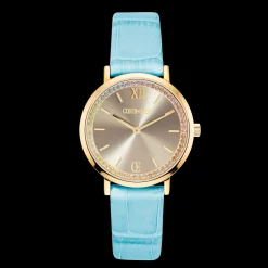 Watch Round Pastel Lovers Gold Bracelet Leather Blue