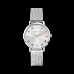 Watch Round Silver Sunray Milanese Stainless Steel